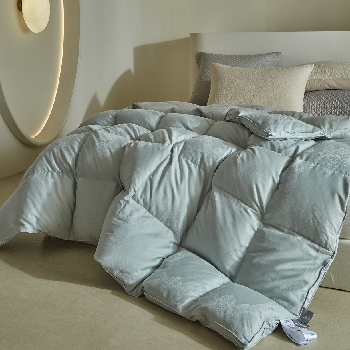 91家纺网 家纺一手货源 找家纺 暖羽屋羽绒馆 2025新款60s纯棉大提花羽绒被芯 白鹅绒丝被 羽毛被子 加厚双层冬被 两米双人冬被 普希斯 蓝