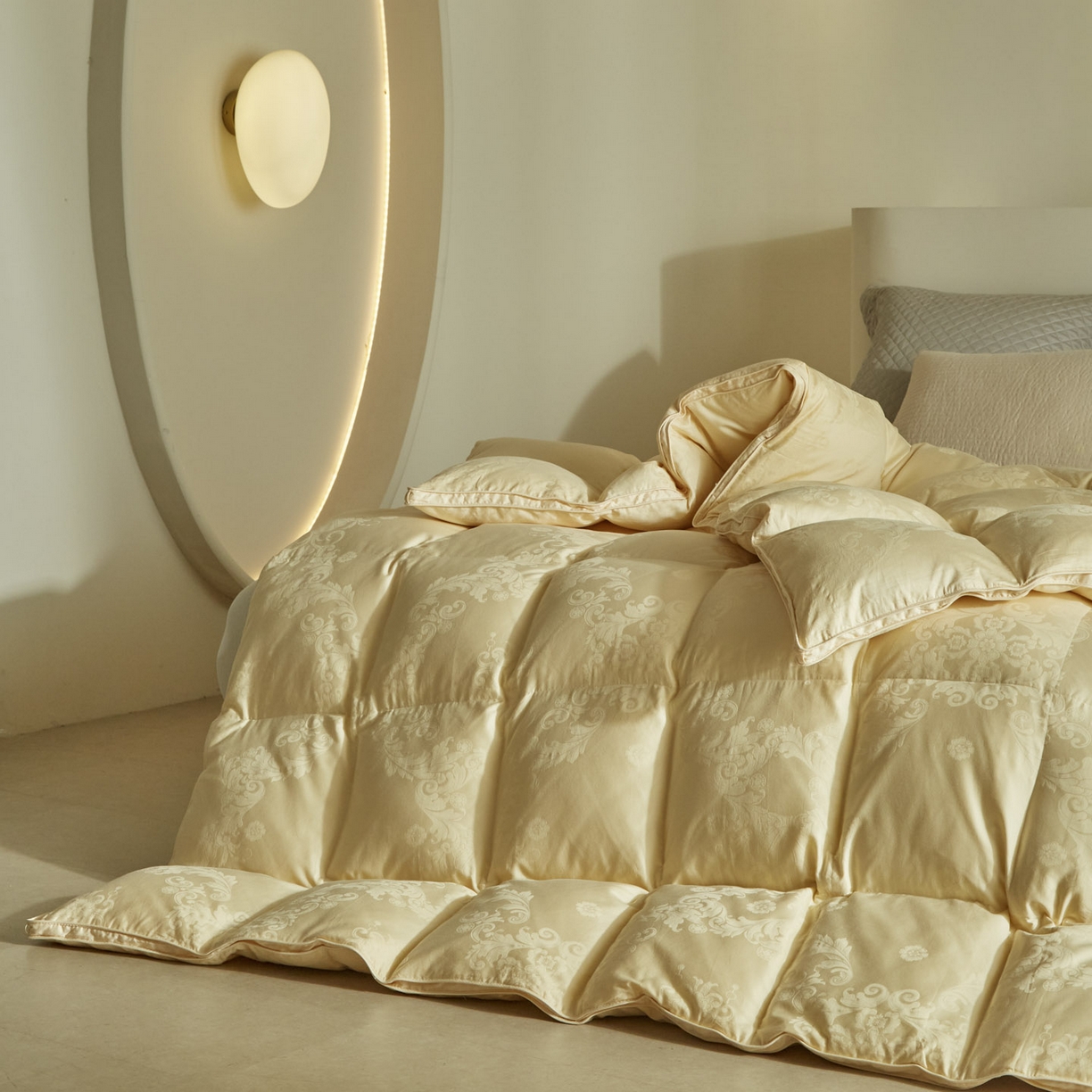 91家纺网 家纺一手货源 找家纺 暖羽屋羽绒馆 2025新款60s纯棉大提花羽绒被芯 白鹅绒丝被 羽毛被子 加厚双层冬被 两米双人冬被 普希斯 耀金