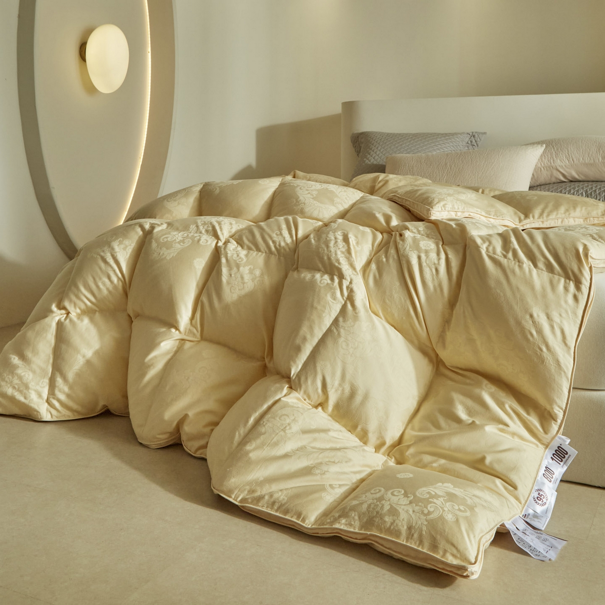 91家纺网 家纺一手货源 找家纺 暖羽屋羽绒馆 2025新款60s纯棉大提花羽绒被芯 白鹅绒丝被 羽毛被子 加厚双层冬被 两米双人冬被 普希斯 耀金
