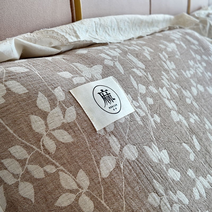 91家纺网 家纺一手货源 找家纺 [91家纺网精选] 新品棉麻四件套-云深漫红茶棕