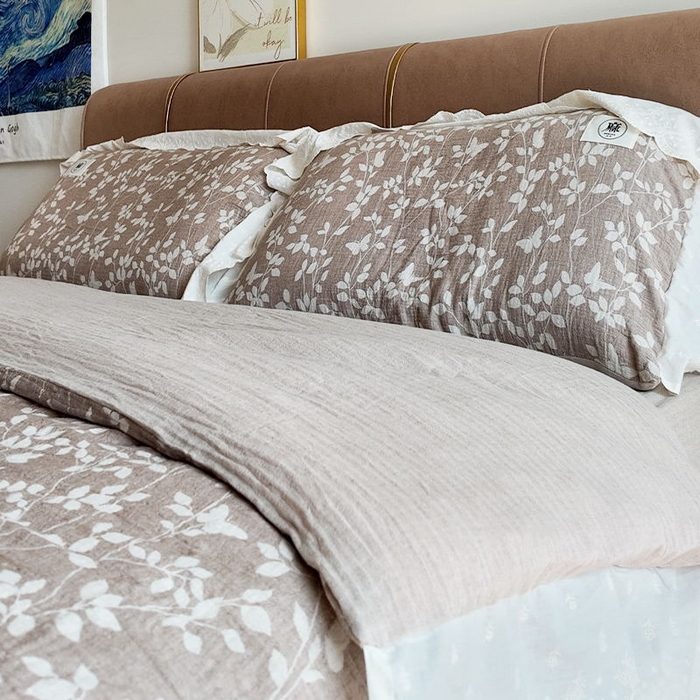 91家纺网 家纺一手货源 找家纺 [91家纺网精选] 新品棉麻四件套-云深漫红茶棕