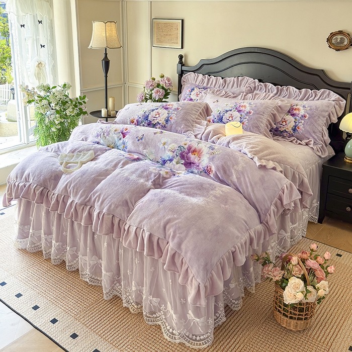 （总）宜凡家纺 2025新款牛奶绒5D数码大板印花床裙四件套