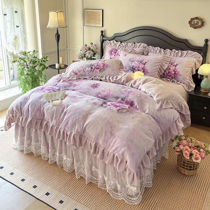 91家纺网 家纺一手货源 找家纺 （总）宜凡家纺 2025新款牛奶绒5D数码大板印花床裙四件套