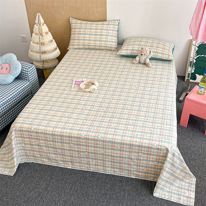 91家纺网 家纺一手货源 找家纺 澜妃 2025新款12868全棉纯棉印花床单 彩虹格小狗