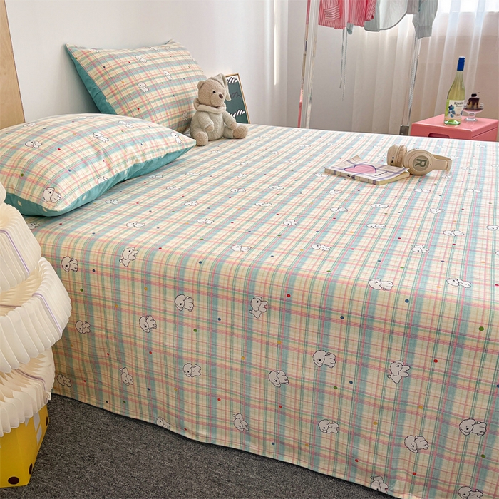 91家纺网 家纺一手货源 找家纺 澜妃 2025新款12868全棉纯棉印花床单 彩虹格小狗