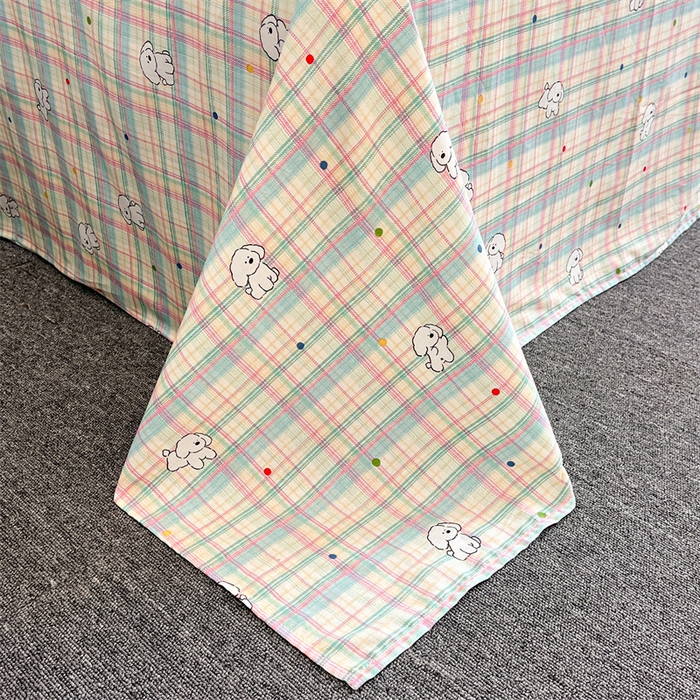 91家纺网 家纺一手货源 找家纺 澜妃 2025新款12868全棉纯棉印花床单 彩虹格小狗