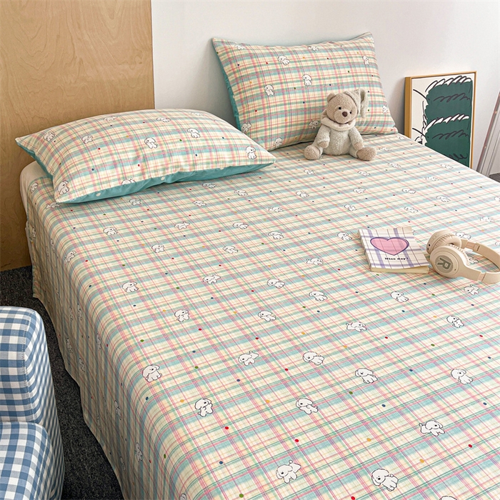 91家纺网 家纺一手货源 找家纺 澜妃 2025新款12868全棉纯棉印花床单 彩虹格小狗