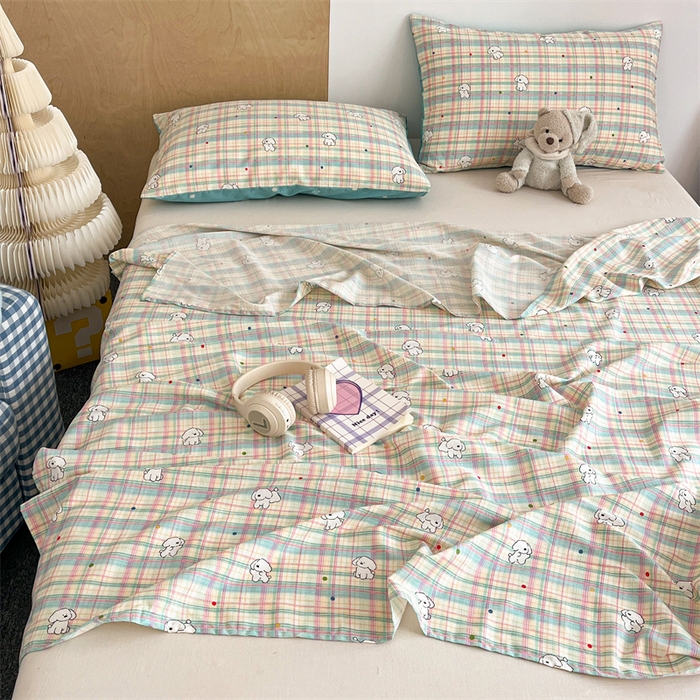 91家纺网 家纺一手货源 找家纺 澜妃 2025新款12868全棉纯棉印花床单 彩虹格小狗