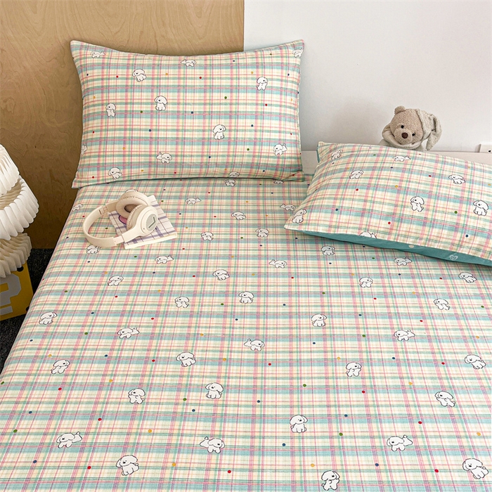 91家纺网 家纺一手货源 找家纺 澜妃 2025新款12868全棉纯棉印花床单 彩虹格小狗