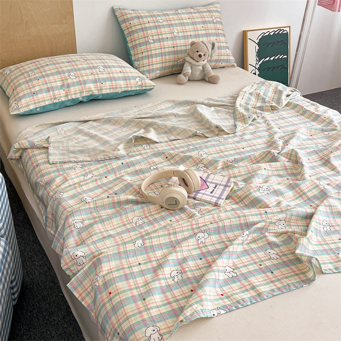 91家纺网 家纺一手货源 找家纺 澜妃 2025新款12868全棉纯棉印花床单 彩虹格小狗