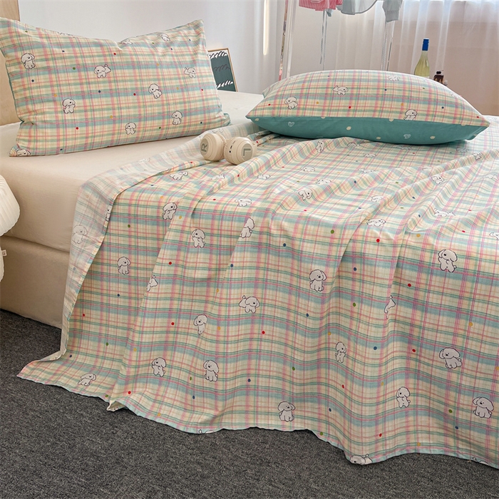 91家纺网 家纺一手货源 找家纺 澜妃 2025新款12868全棉纯棉印花床单 彩虹格小狗