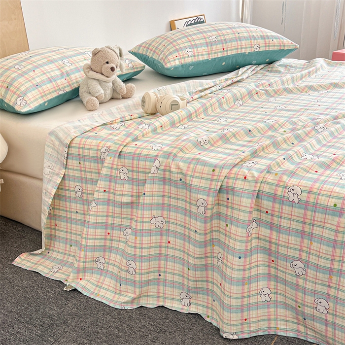 91家纺网 家纺一手货源 找家纺 澜妃 2025新款12868全棉纯棉印花床单 彩虹格小狗