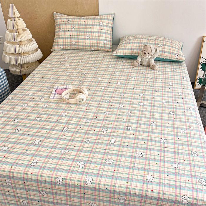 91家纺网 家纺一手货源 找家纺 澜妃 2025新款12868全棉纯棉印花床单 彩虹格小狗