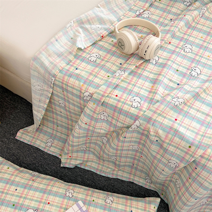 91家纺网 家纺一手货源 找家纺 澜妃 2025新款12868全棉纯棉印花床单 彩虹格小狗