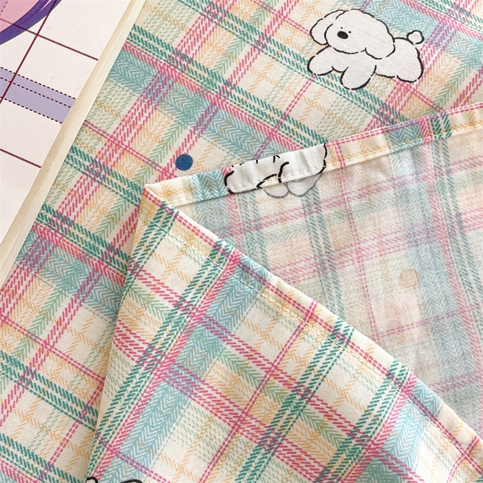 91家纺网 家纺一手货源 找家纺 澜妃 2025新款12868全棉纯棉印花床单 彩虹格小狗