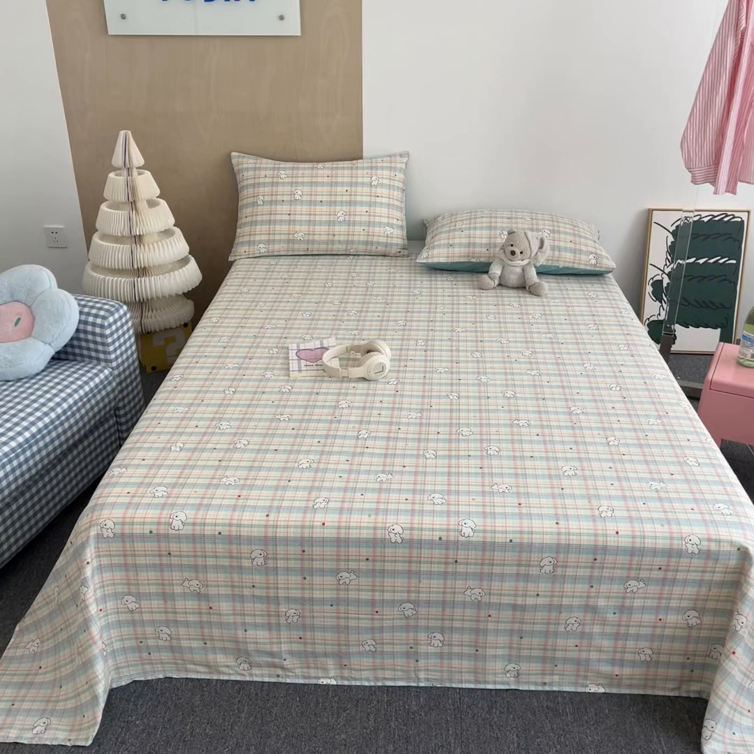 91家纺网 家纺一手货源 找家纺 澜妃 2025新款12868全棉纯棉印花床单 彩虹格小狗