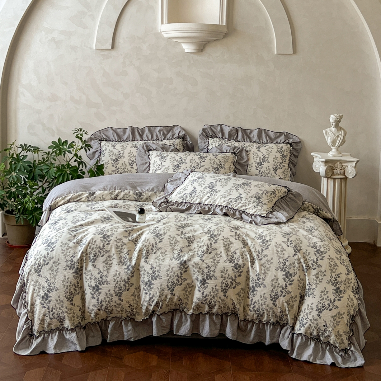 91家纺网 家纺一手货源 找家纺 柔享家（原芷澜家纺） 2025新款秋冬新品A类高克重亚麻复古风原麻棉麻系列四件套 清曲