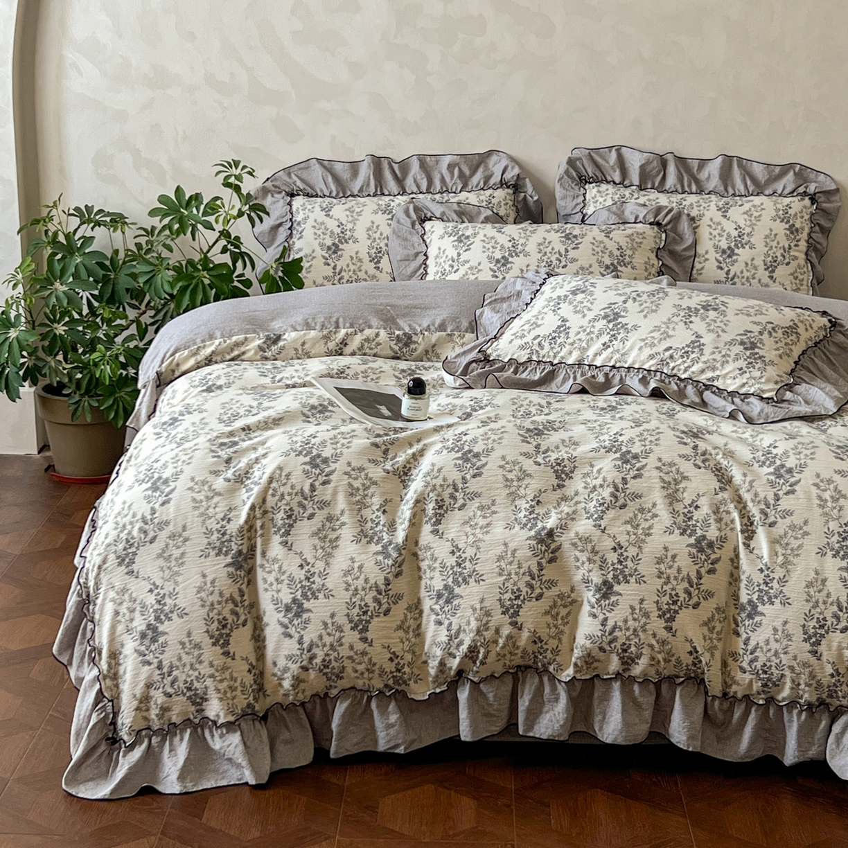 91家纺网 家纺一手货源 找家纺 柔享家（原芷澜家纺） 2025新款秋冬新品A类高克重亚麻复古风原麻棉麻系列四件套 清曲