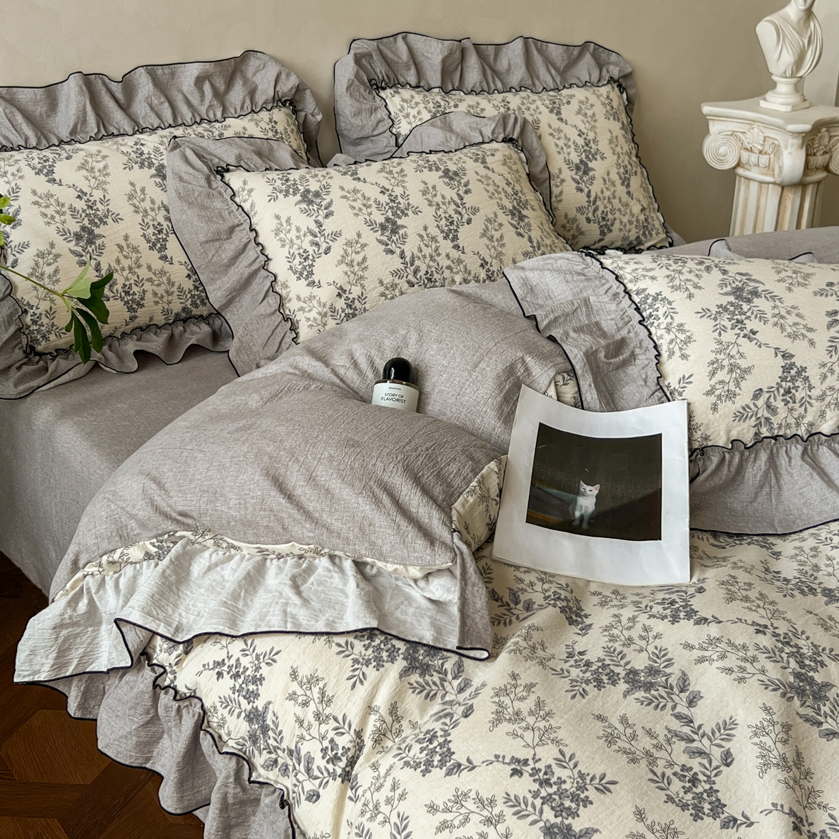 91家纺网 家纺一手货源 找家纺 柔享家（原芷澜家纺） 2025新款秋冬新品A类高克重亚麻复古风原麻棉麻系列四件套 清曲