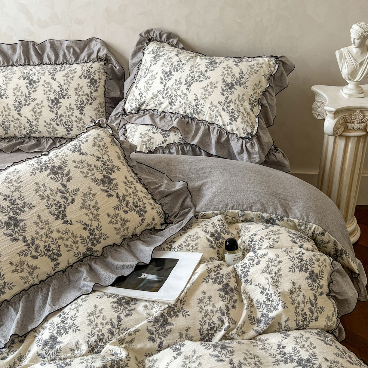 91家纺网 家纺一手货源 找家纺 柔享家（原芷澜家纺） 2025新款秋冬新品A类高克重亚麻复古风原麻棉麻系列四件套 清曲