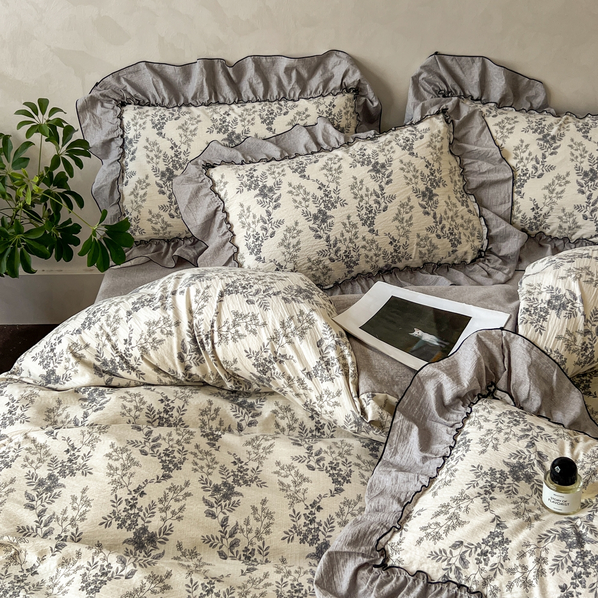 91家纺网 家纺一手货源 找家纺 柔享家（原芷澜家纺） 2025新款秋冬新品A类高克重亚麻复古风原麻棉麻系列四件套 清曲