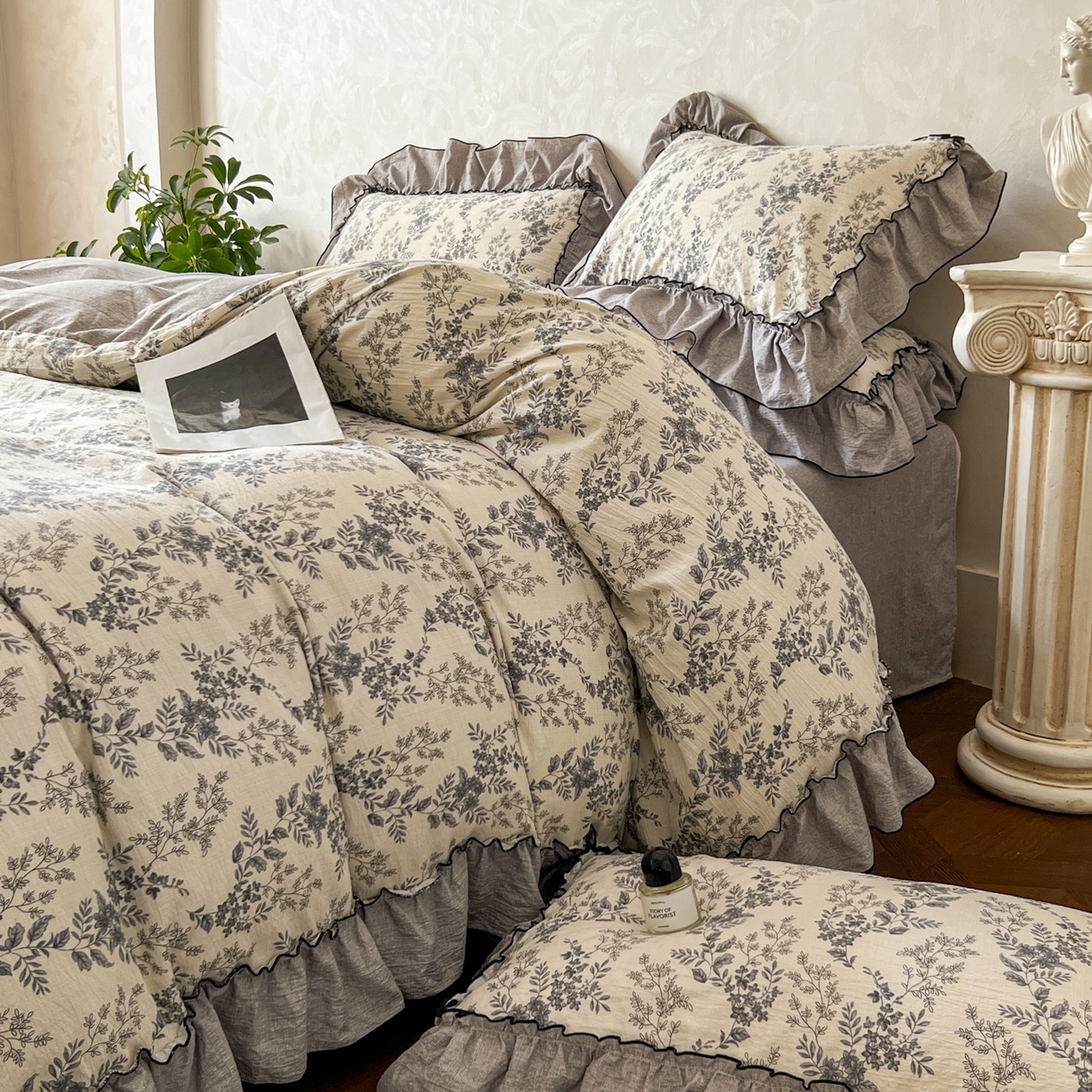 91家纺网 家纺一手货源 找家纺 柔享家（原芷澜家纺） 2025新款秋冬新品A类高克重亚麻复古风原麻棉麻系列四件套 清曲