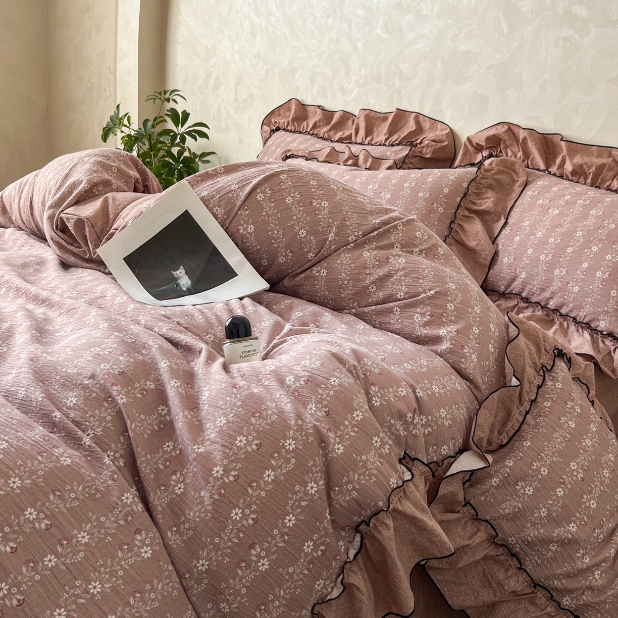 91家纺网 家纺一手货源 找家纺 柔享家（原芷澜家纺） 2025新款秋冬新品A类高克重亚麻复古风原麻棉麻系列四件套 嫣然