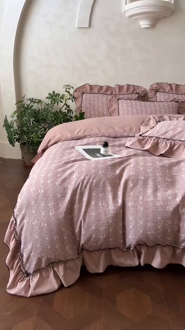 91家纺网 家纺一手货源 找家纺 柔享家（原芷澜家纺） 2025新款秋冬新品A类高克重亚麻复古风原麻棉麻系列四件套 嫣然