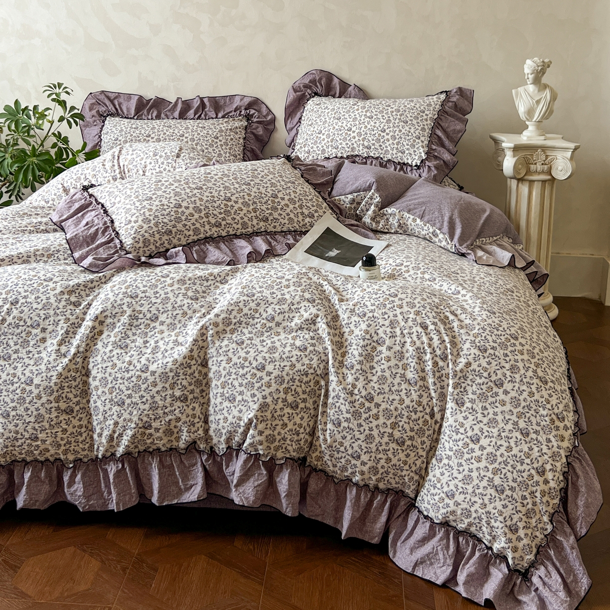 91家纺网 家纺一手货源 找家纺 柔享家（原芷澜家纺） 2025新款秋冬新品A类高克重亚麻复古风原麻棉麻系列四件套 亦柔