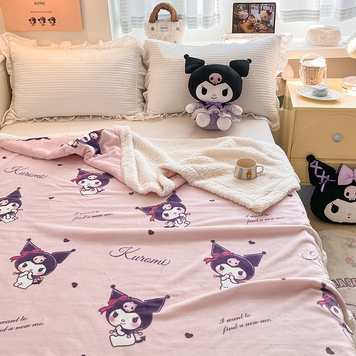 91家纺网 家纺一手货源 找家纺 葡萄家 2025新款A类三丽鸥正版授权少女可爱卡通加厚牛奶绒羊羔绒多功能四季毛毯毯子 绒毛毯-MT三丽鸥粉梦库洛米