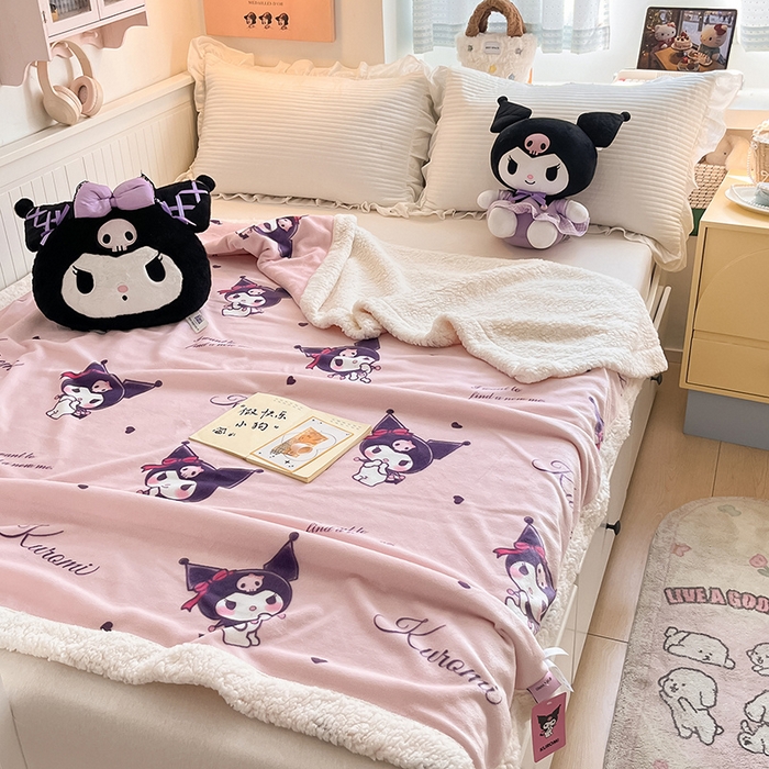 91家纺网 家纺一手货源 找家纺 葡萄家 2025新款A类三丽鸥正版授权少女可爱卡通加厚牛奶绒羊羔绒多功能四季毛毯毯子 绒毛毯-MT三丽鸥粉梦库洛米