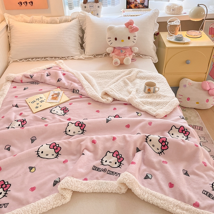葡萄家 2025新款A类三丽鸥正版授权少女可爱卡通加厚牛奶绒羊羔绒多功能四季毛毯毯子 绒毛毯-MT三丽鸥甜筒KT粉