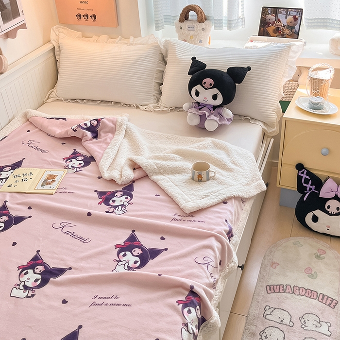 91家纺网 家纺一手货源 找家纺 葡萄家 2025新款A类三丽鸥正版授权少女可爱卡通加厚牛奶绒羊羔绒多功能四季毛毯毯子 绒毛毯-MT三丽鸥粉梦库洛米