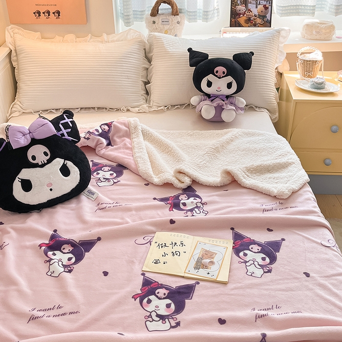 91家纺网 家纺一手货源 找家纺 葡萄家 2025新款A类三丽鸥正版授权少女可爱卡通加厚牛奶绒羊羔绒多功能四季毛毯毯子 绒毛毯-MT三丽鸥粉梦库洛米