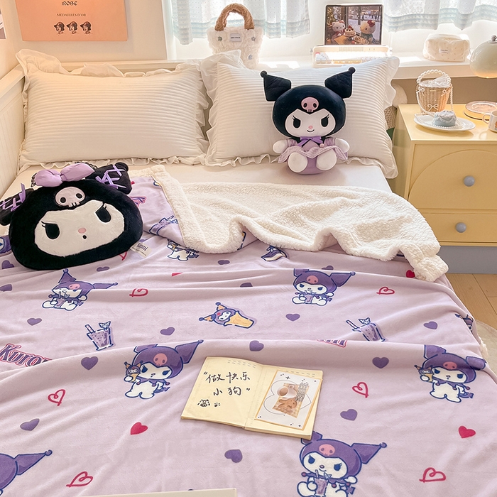 91家纺网 家纺一手货源 找家纺 葡萄家 2025新款A类三丽鸥正版授权少女可爱卡通加厚牛奶绒羊羔绒多功能四季毛毯毯子 绒毛毯-MT三丽鸥天天库洛米