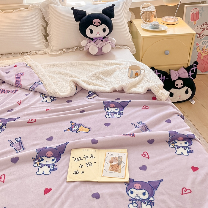 91家纺网 家纺一手货源 找家纺 葡萄家 2025新款A类三丽鸥正版授权少女可爱卡通加厚牛奶绒羊羔绒多功能四季毛毯毯子 绒毛毯-MT三丽鸥天天库洛米