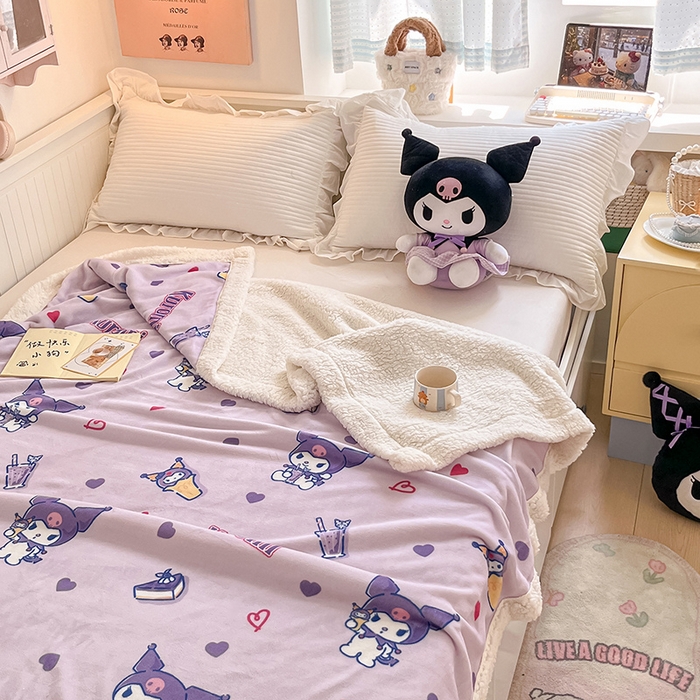 91家纺网 家纺一手货源 找家纺 葡萄家 2025新款A类三丽鸥正版授权少女可爱卡通加厚牛奶绒羊羔绒多功能四季毛毯毯子 绒毛毯-MT三丽鸥天天库洛米