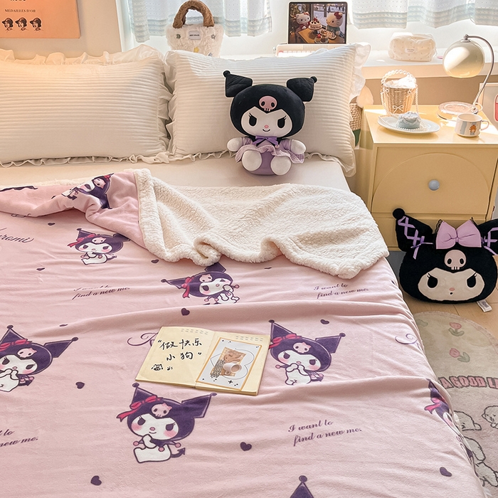 91家纺网 家纺一手货源 找家纺 葡萄家 2025新款A类三丽鸥正版授权少女可爱卡通加厚牛奶绒羊羔绒多功能四季毛毯毯子 绒毛毯-MT三丽鸥粉梦库洛米