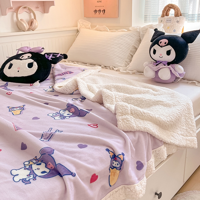 91家纺网 家纺一手货源 找家纺 葡萄家 2025新款A类三丽鸥正版授权少女可爱卡通加厚牛奶绒羊羔绒多功能四季毛毯毯子 绒毛毯-MT三丽鸥天天库洛米