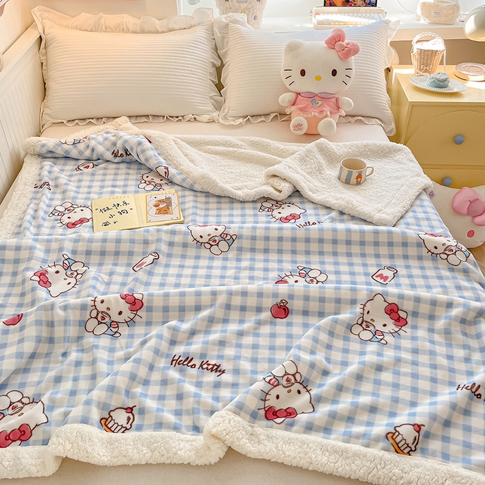 葡萄家 2025新款A类三丽鸥正版授权少女可爱卡通加厚牛奶绒羊羔绒多功能四季毛毯毯子 绒毛毯-MT三丽鸥蓝格牛奶KT