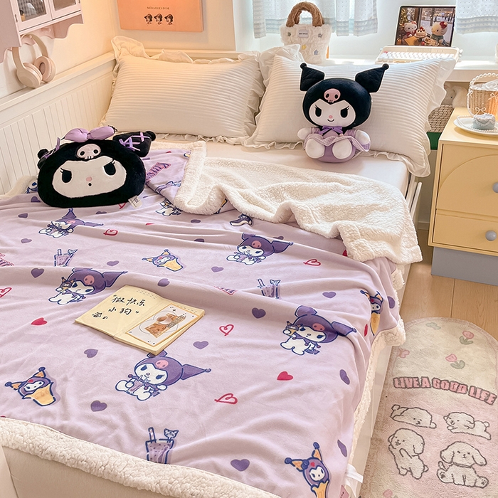 91家纺网 家纺一手货源 找家纺 葡萄家 2025新款A类三丽鸥正版授权少女可爱卡通加厚牛奶绒羊羔绒多功能四季毛毯毯子 绒毛毯-MT三丽鸥天天库洛米