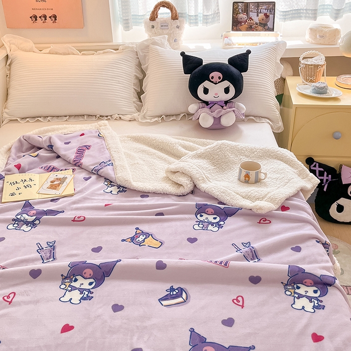 91家纺网 家纺一手货源 找家纺 葡萄家 2025新款A类三丽鸥正版授权少女可爱卡通加厚牛奶绒羊羔绒多功能四季毛毯毯子 绒毛毯-MT三丽鸥天天库洛米