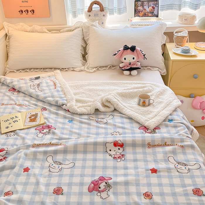 91家纺网 家纺一手货源 找家纺 葡萄家 2025新款A类三丽鸥正版授权少女可爱卡通加厚牛奶绒羊羔绒多功能四季毛毯毯子 绒毛毯-MT三丽鸥梦幻甜心