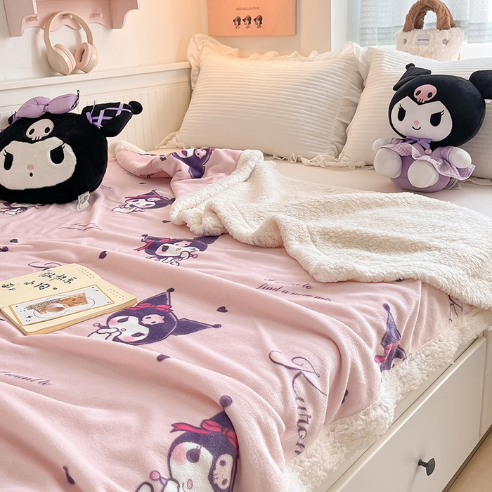 91家纺网 家纺一手货源 找家纺 葡萄家 2025新款A类三丽鸥正版授权少女可爱卡通加厚牛奶绒羊羔绒多功能四季毛毯毯子 绒毛毯-MT三丽鸥粉梦库洛米