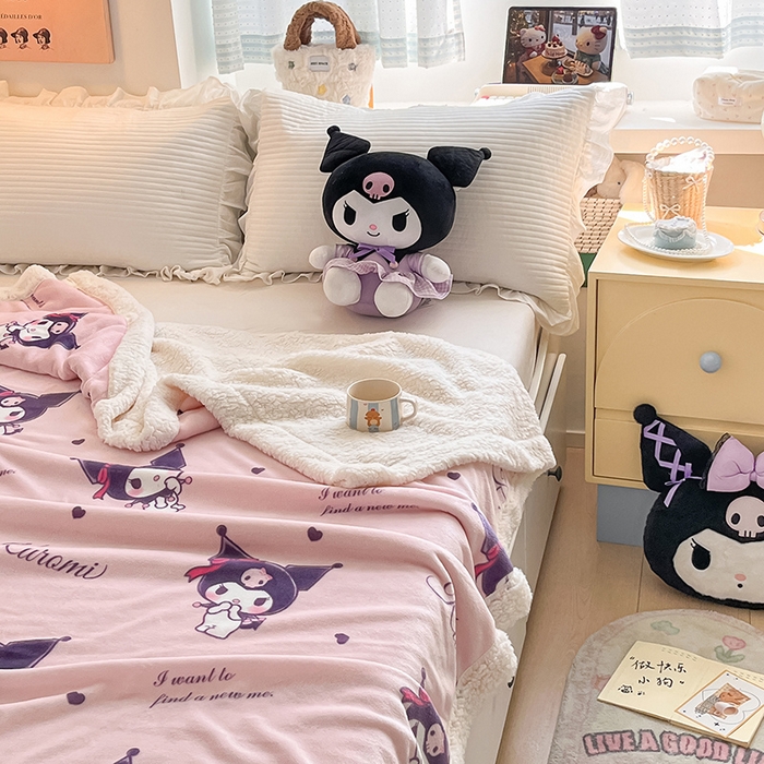 91家纺网 家纺一手货源 找家纺 葡萄家 2025新款A类三丽鸥正版授权少女可爱卡通加厚牛奶绒羊羔绒多功能四季毛毯毯子 绒毛毯-MT三丽鸥粉梦库洛米