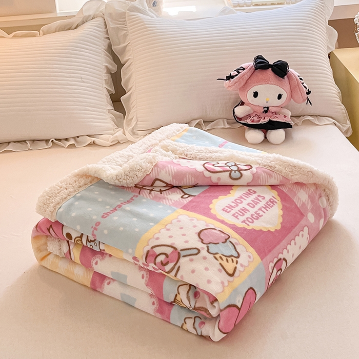 91家纺网 家纺一手货源 找家纺 葡萄家 2025新款A类三丽鸥正版授权少女可爱卡通加厚牛奶绒羊羔绒多功能四季毛毯毯子 绒毛毯-MT三丽鸥糖果甜心