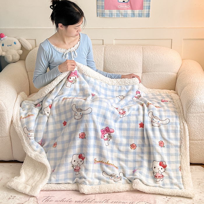 91家纺网 家纺一手货源 找家纺 葡萄家 2025新款A类三丽鸥正版授权少女可爱卡通加厚牛奶绒羊羔绒多功能四季毛毯毯子 绒毛毯-MT三丽鸥梦幻甜心
