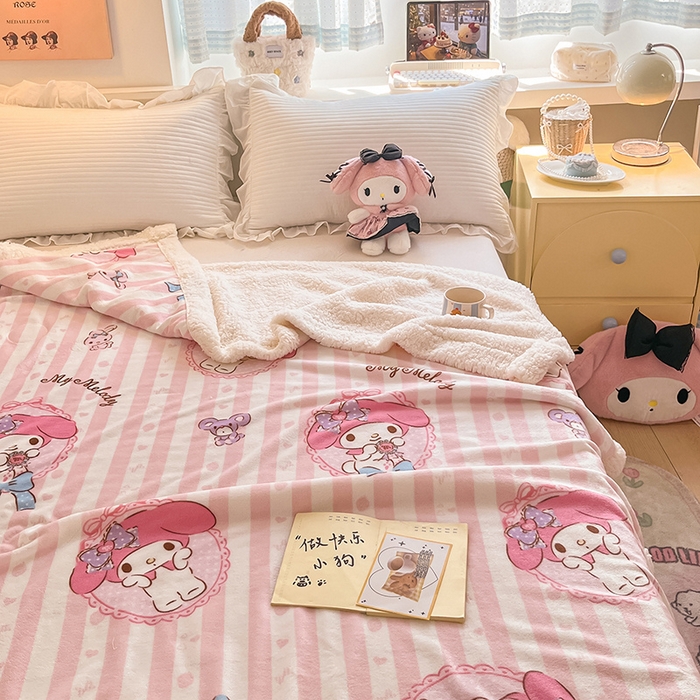 91家纺网 家纺一手货源 找家纺 葡萄家 2025新款A类三丽鸥正版授权少女可爱卡通加厚牛奶绒羊羔绒多功能四季毛毯毯子 绒毛毯-MT三丽鸥粉条美乐蒂