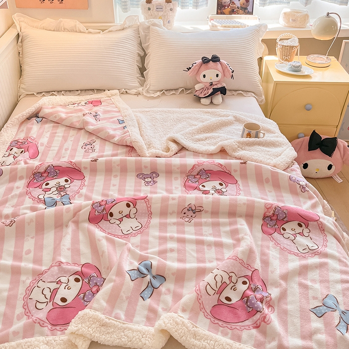 葡萄家 2025新款A类三丽鸥正版授权少女可爱卡通加厚牛奶绒羊羔绒多功能四季毛毯毯子 绒毛毯-MT三丽鸥粉条美乐蒂