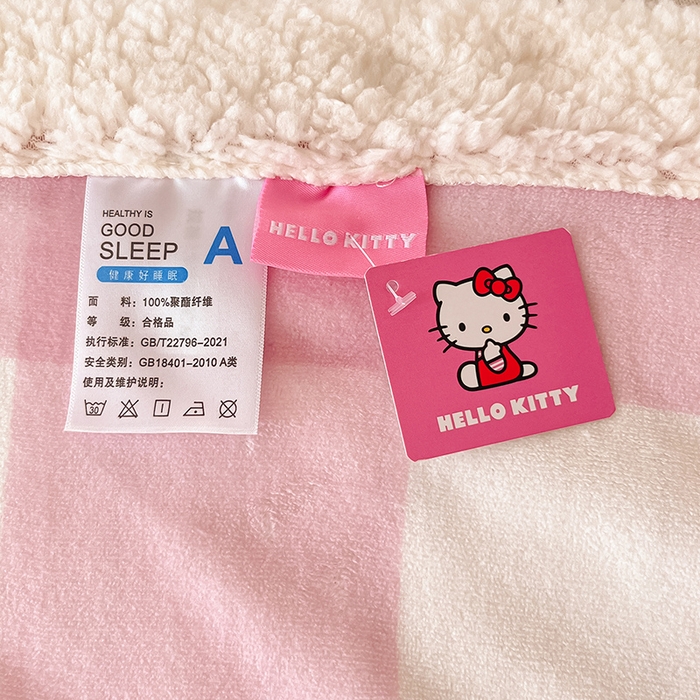 91家纺网 家纺一手货源 找家纺 葡萄家 2025新款A类三丽鸥正版授权少女可爱卡通加厚牛奶绒羊羔绒多功能四季毛毯毯子 绒毛毯-MT三丽鸥粉格爱心KT